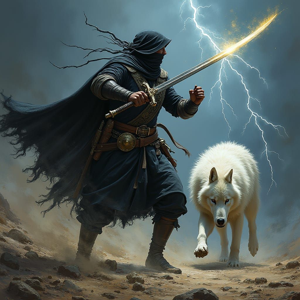 Dark Fantasy Cossack Warrior Engages in Epic Battle