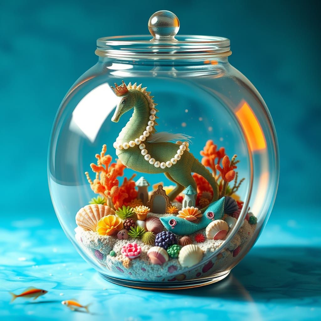 Underwater Kingdom in a Jar: A Surreal Art Nouveau Scene