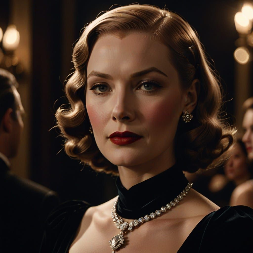 Elegant Woman in Velvet Gown: 1930s Glamour