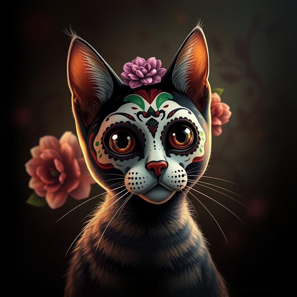 Mexican Sugar Skull Cat: Digital Fine Art