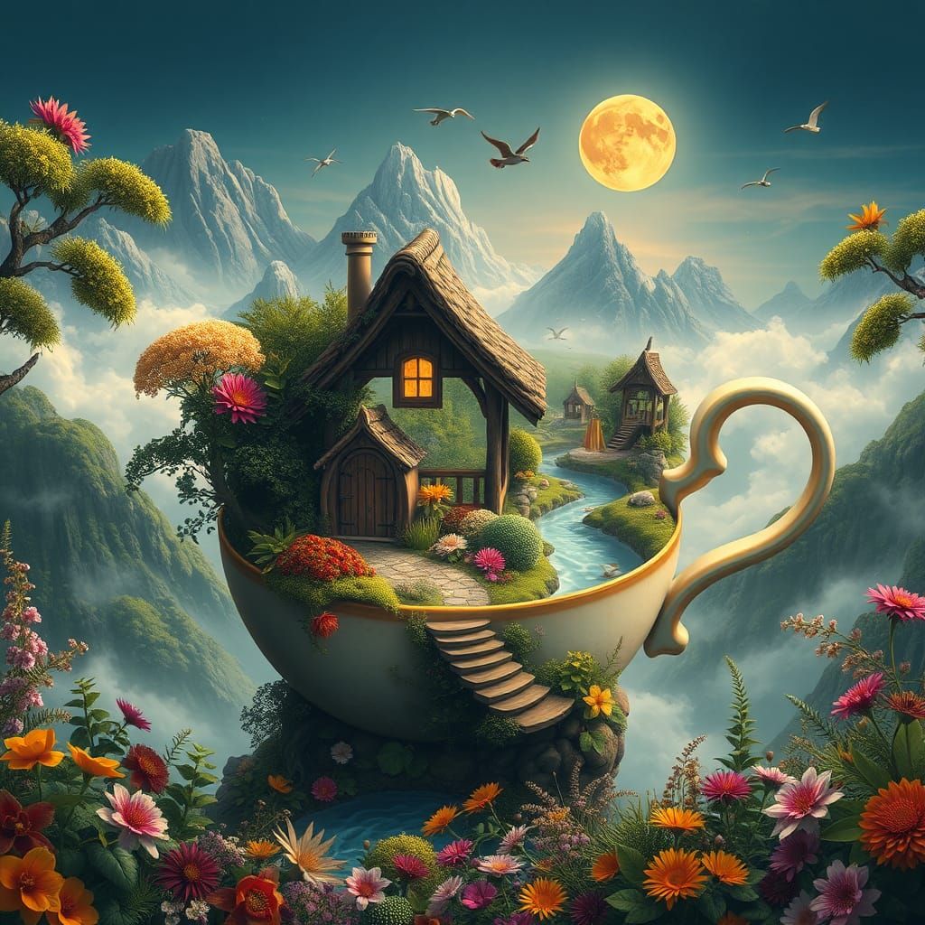 Teacup Village: A Miniature Landscape Painting