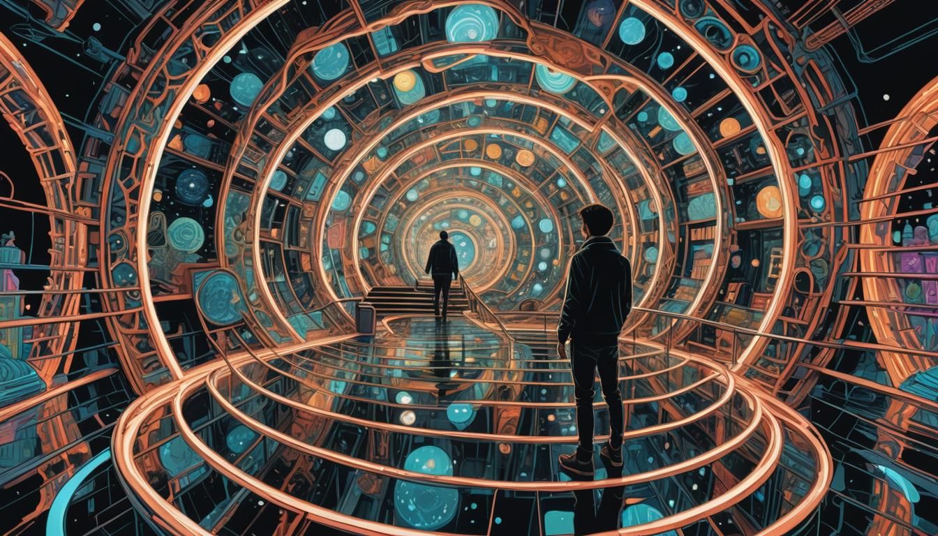 Surreal Infinite Shop with Prismatic Neon Reflections