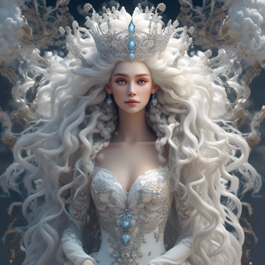 Silver-Haired Warrior Queen on Winged Wolf