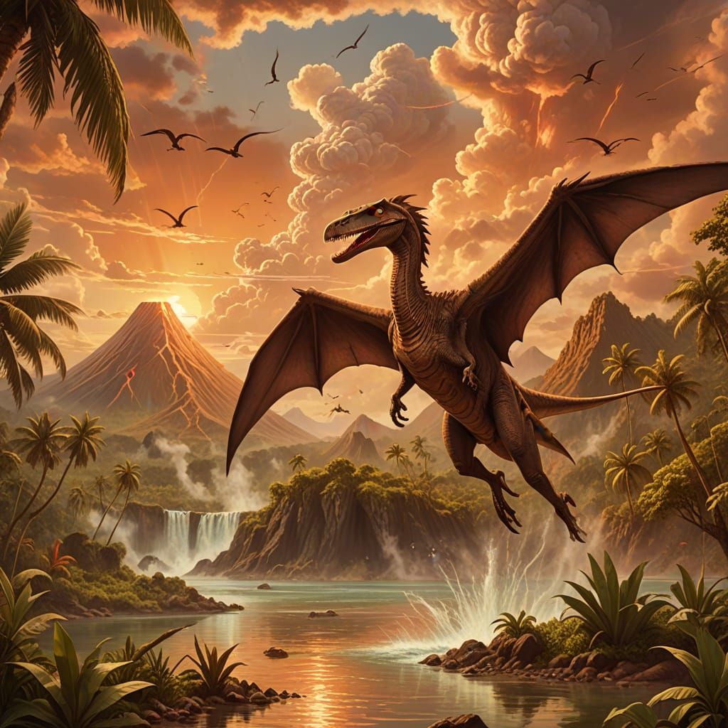 Pterodactyl Soaring Over Jurassic Lagoon