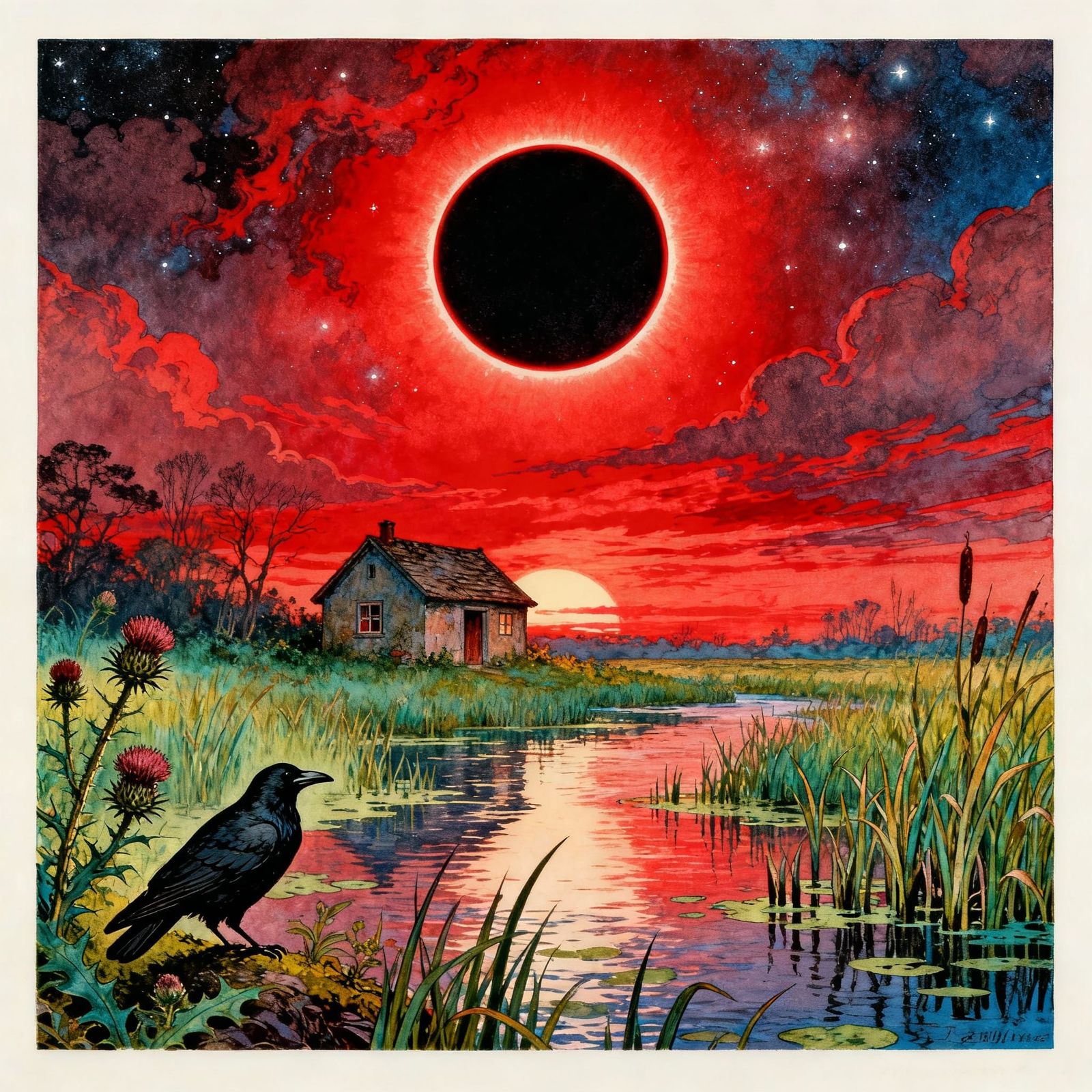 Black Sun Eclipse Over Swamp House