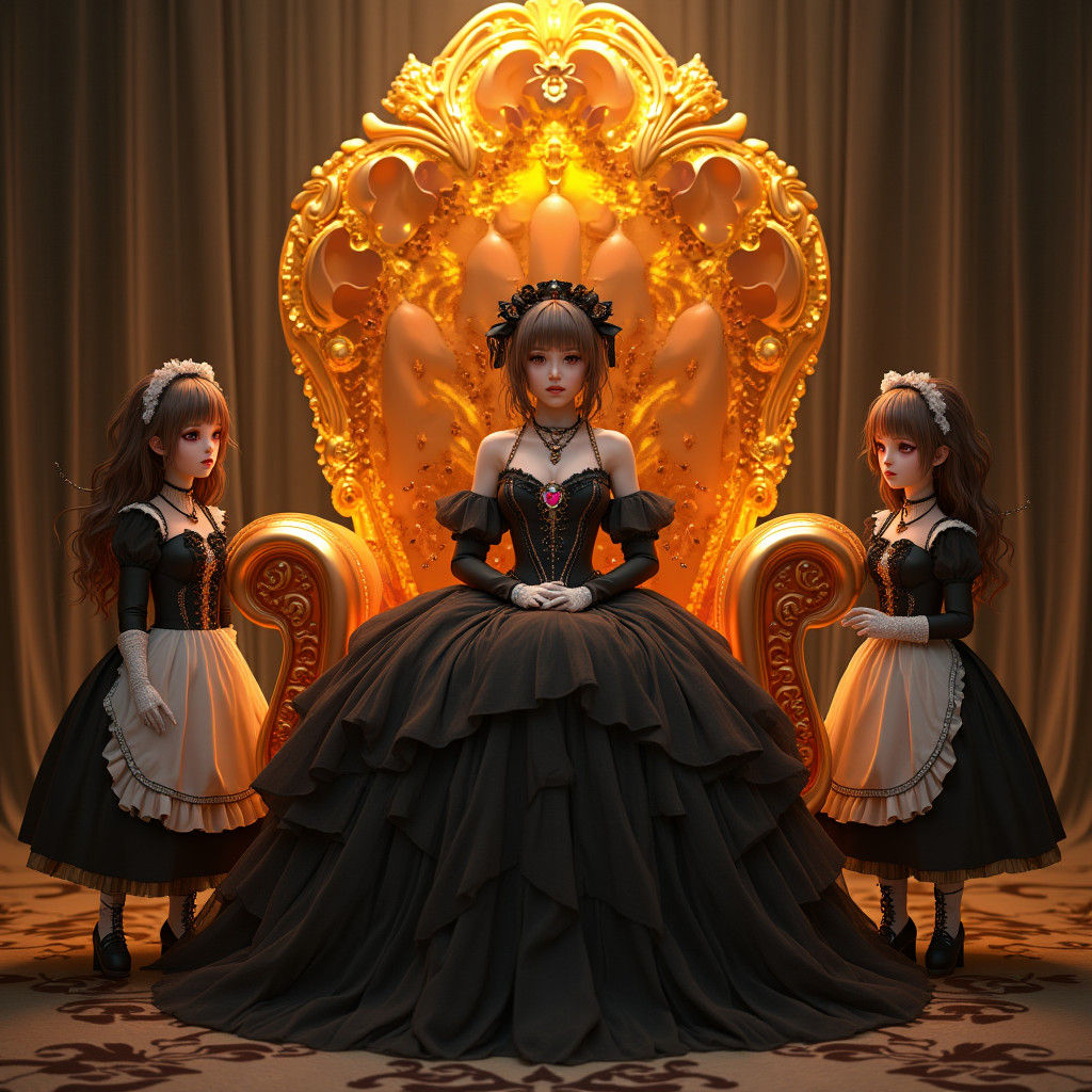 Gothic Empress on Amber Throne in Anime Style
