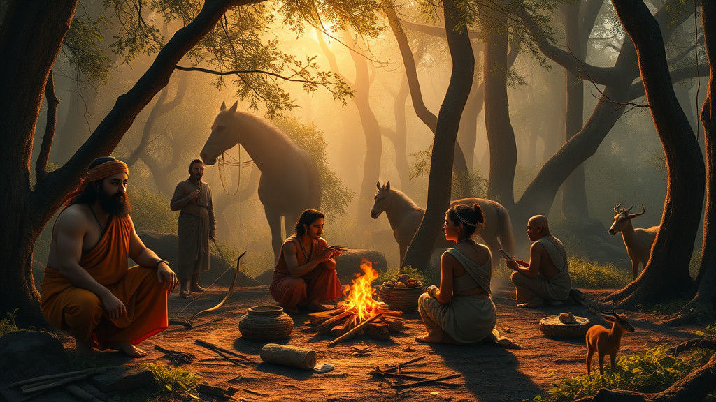 Pandavas in Exile: A Forest Scene of Resilience