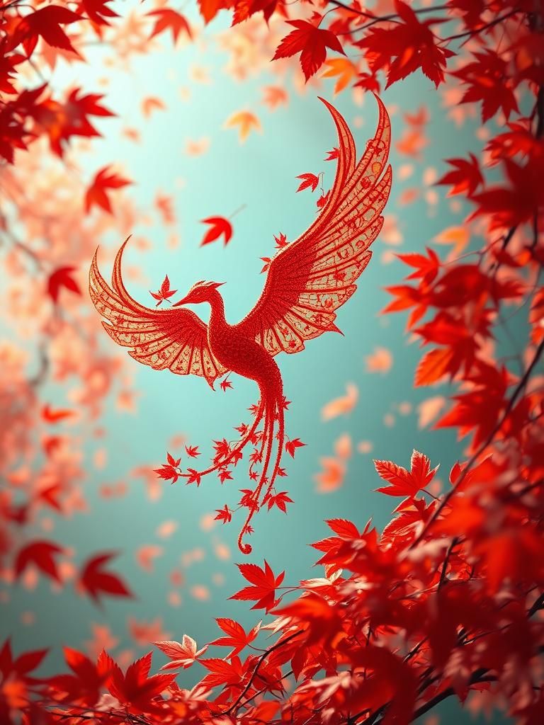 Autumnal Key Suspended in Mid-Air: Art Nouveau Concept