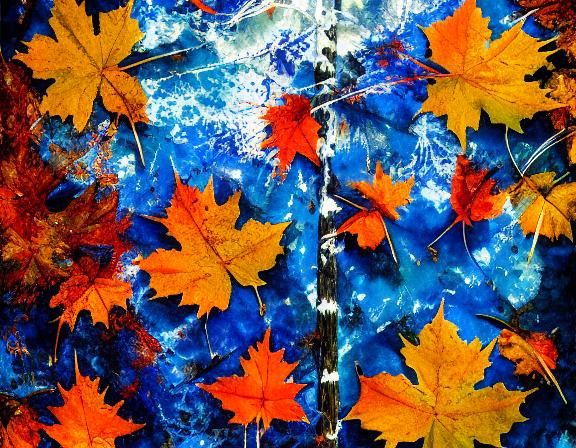 Autumn Leaves Fall: Blue Ink Drawing