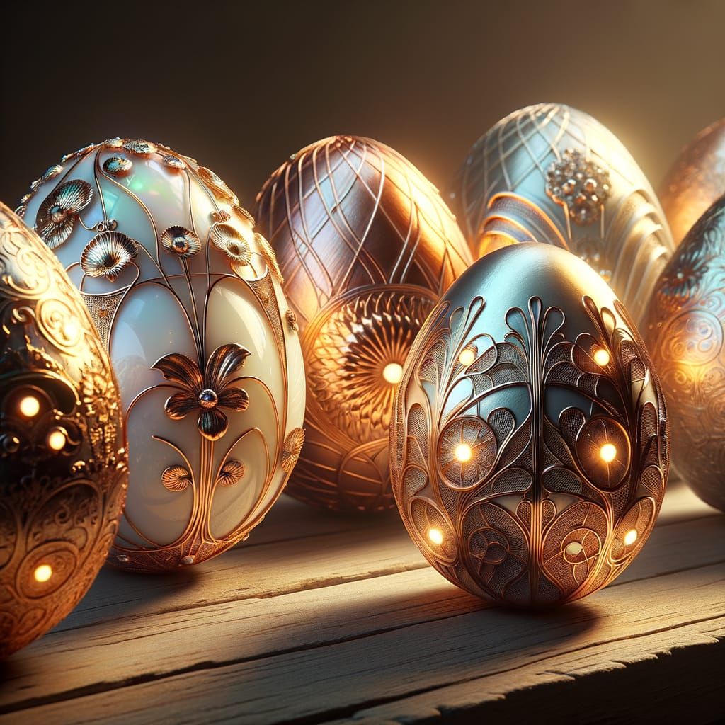 Exquisite Fabergé-Style Eggs with Metallic Filigree