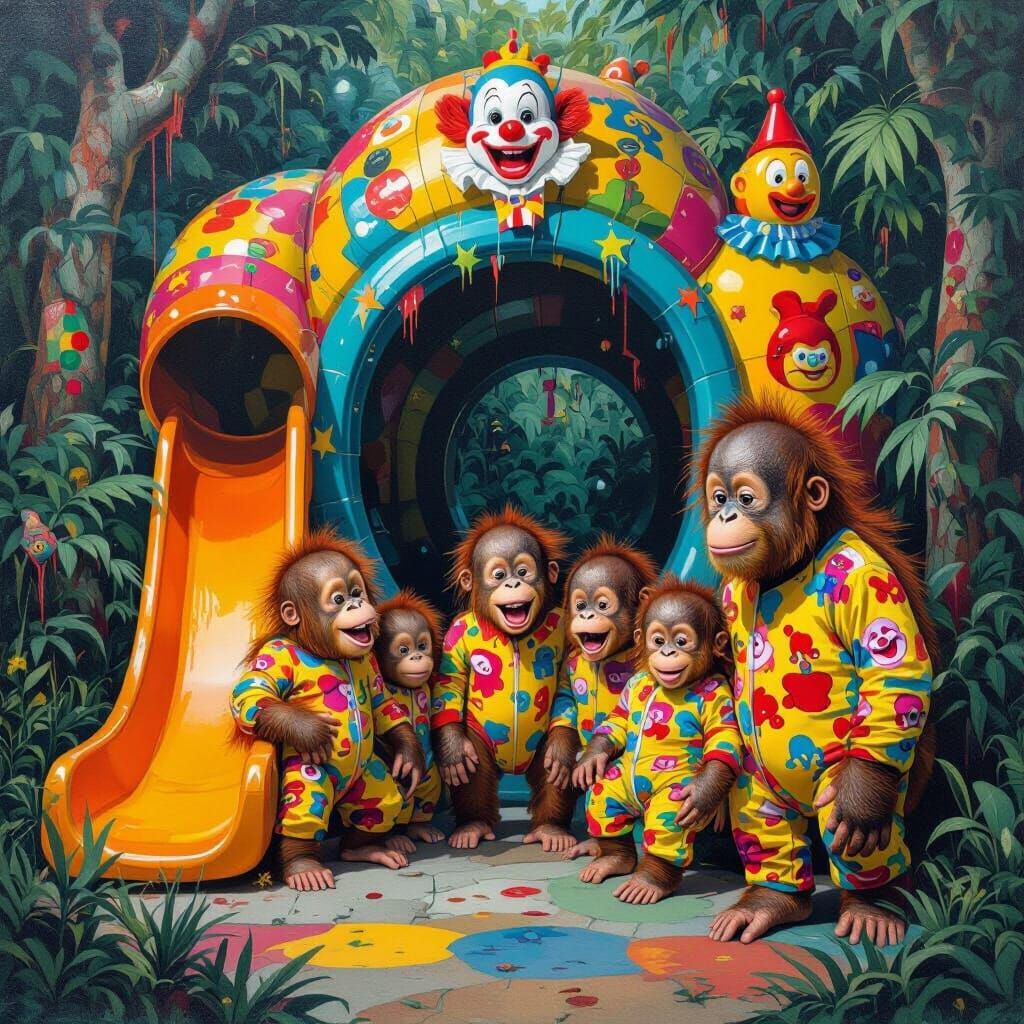 Anthropomorphic Orangutans at Jungle Playground, Magazine Il...