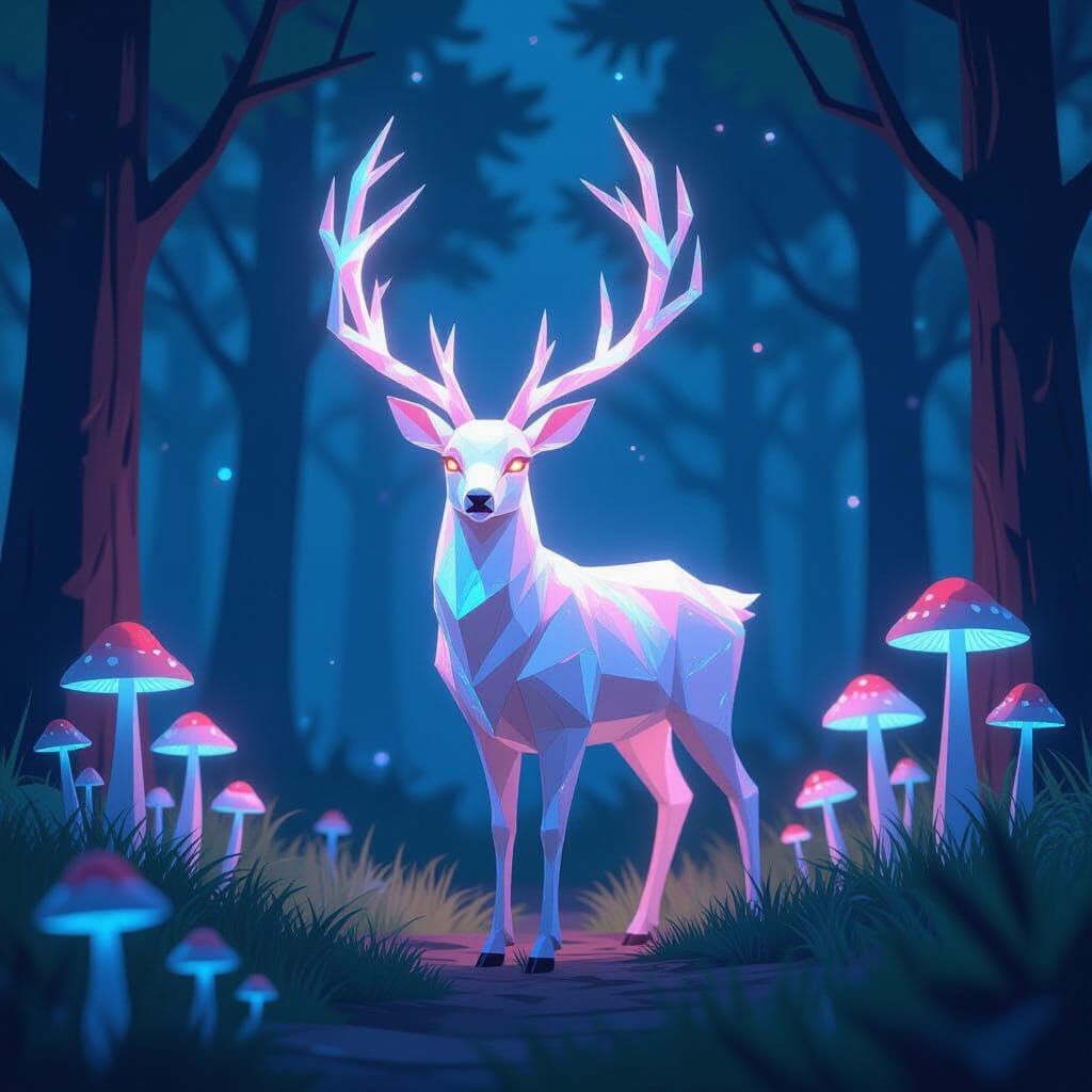 Mystical Deer with Bioluminescent Antlers in Anime Style