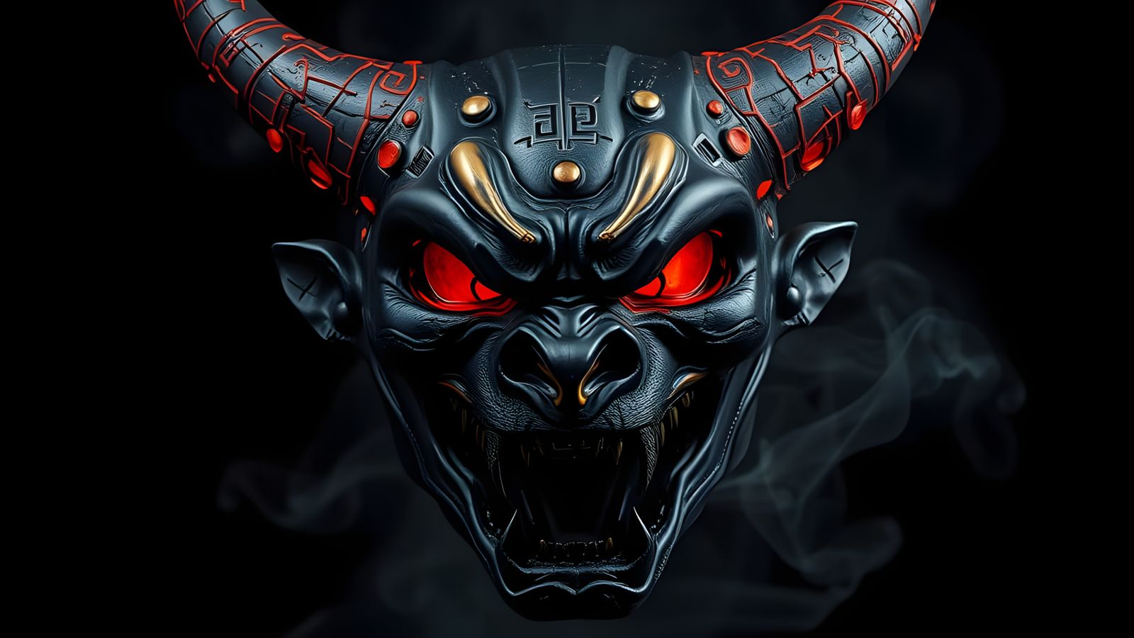 Hyper-Detailed Oni Mask with Crimson Glow