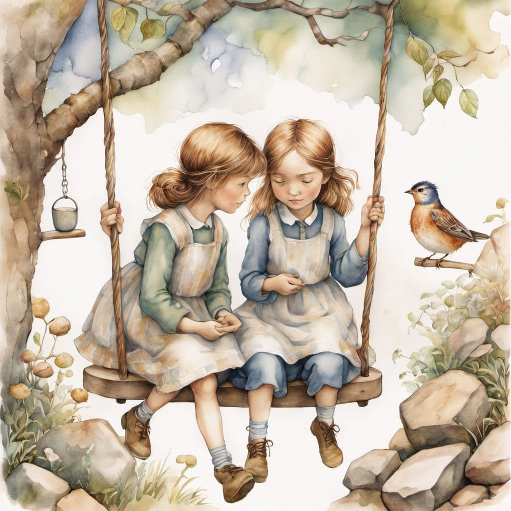 Children Playing Jacks in Watercolor Illustration