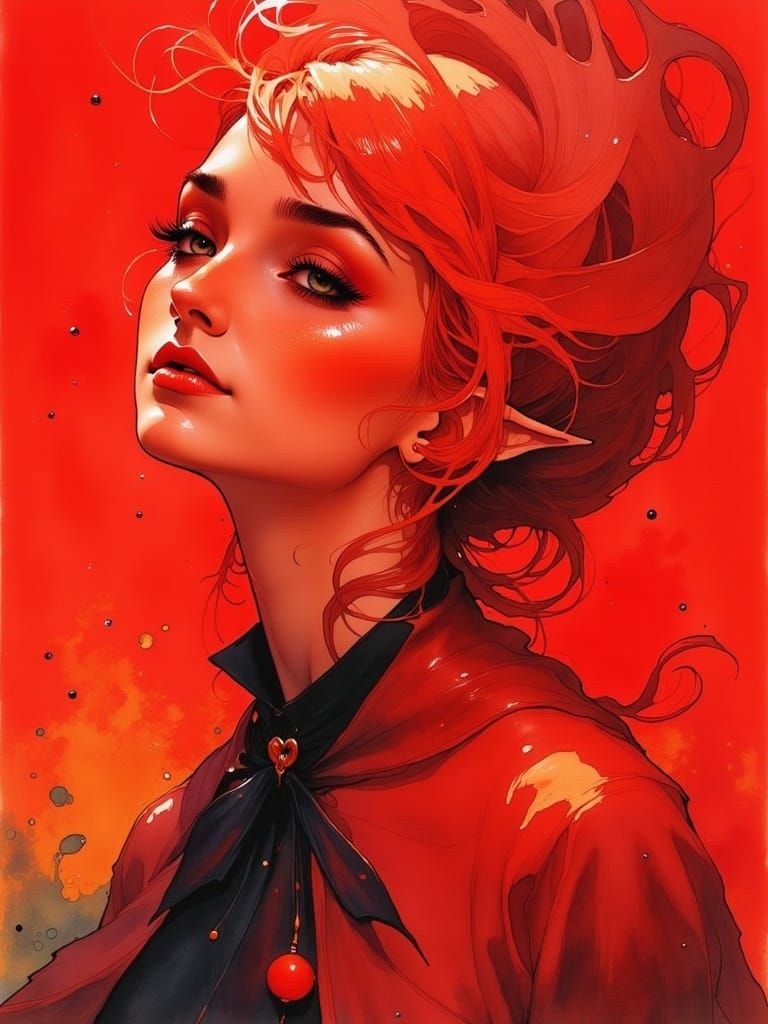 Entangled Red Panorama in Minimal Comic Art Style