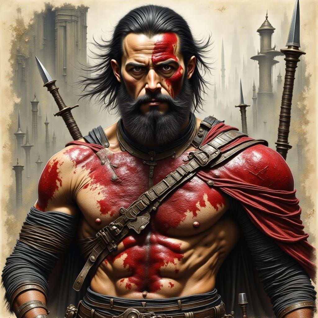 Scarred Warrior in Intense Bar Fight