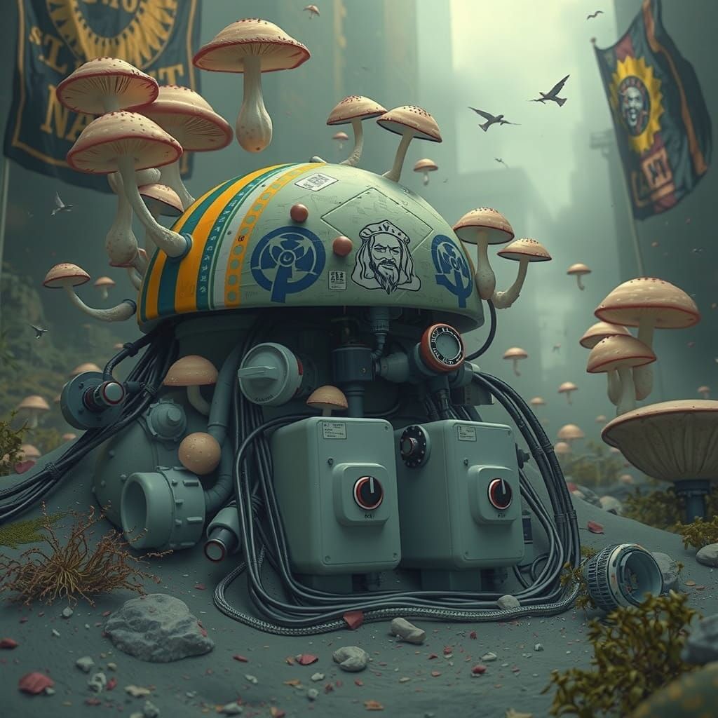 Dystopian Mushroom Murals in Hyperreal Style