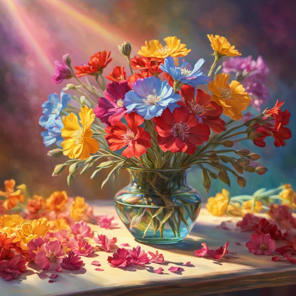 Vibrant Oil Painting of Lychnis Coronaria Still Life