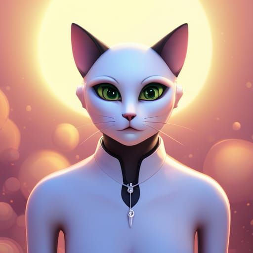 Cute Black Cat with Yellow Eyes as 3D Digital Art