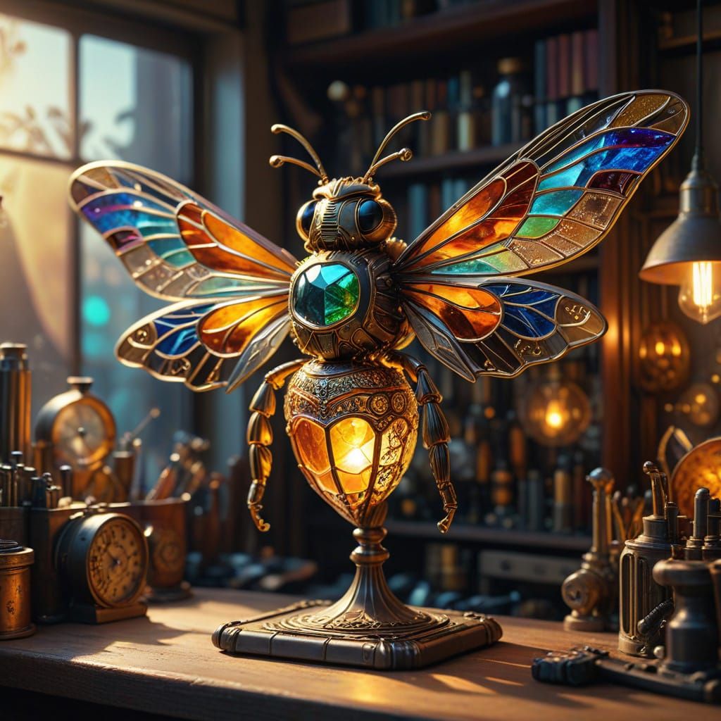 Steampunk Art Nouveau Gold Filigree Bee Masterpiece