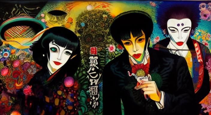 Surrealist Garden Scene in Japanese Pop Art Style