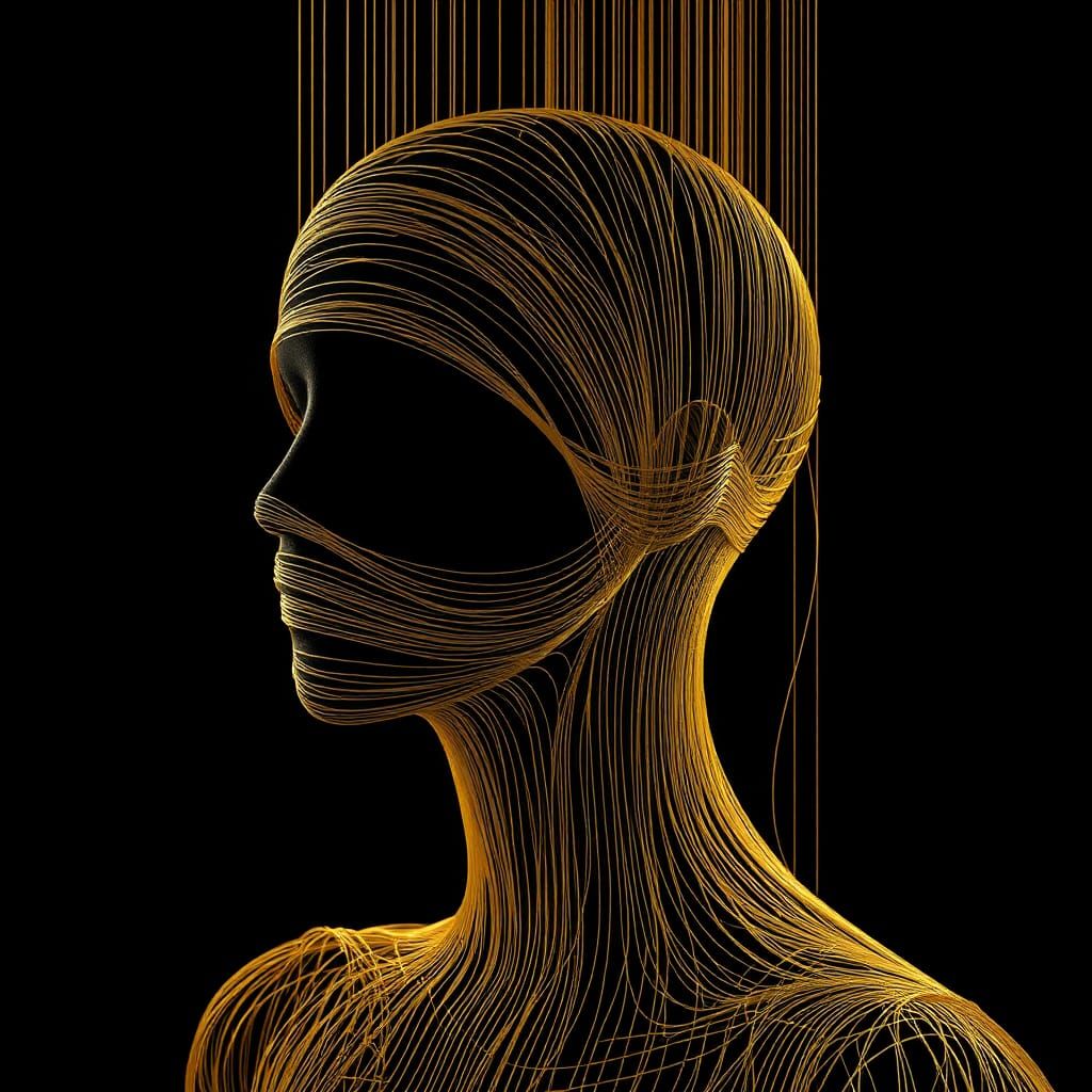 Abstract Golden String Figure in Minimalist Style