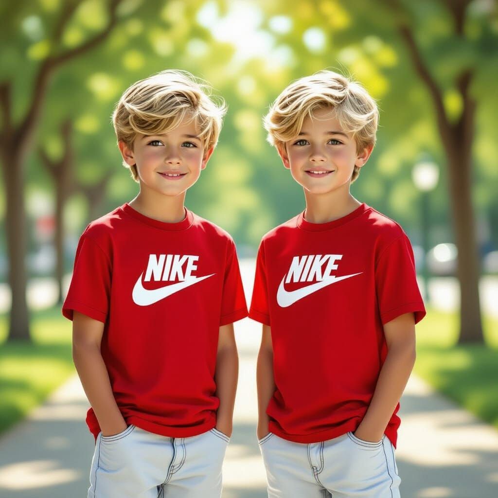 Realistic Digital Painting of Twin Boys in Nike Attire