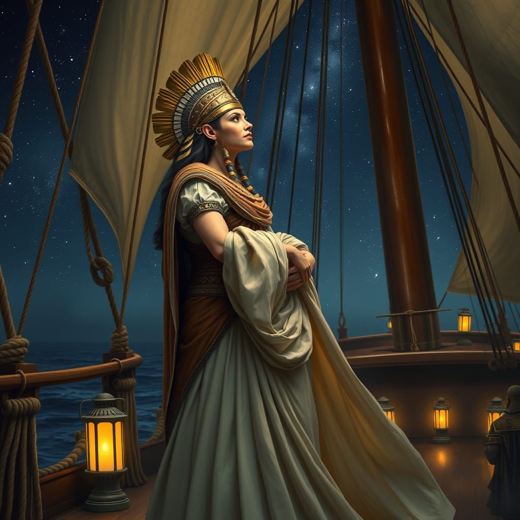 Egyptian Queen Gazing Up at the Starry Night Sky