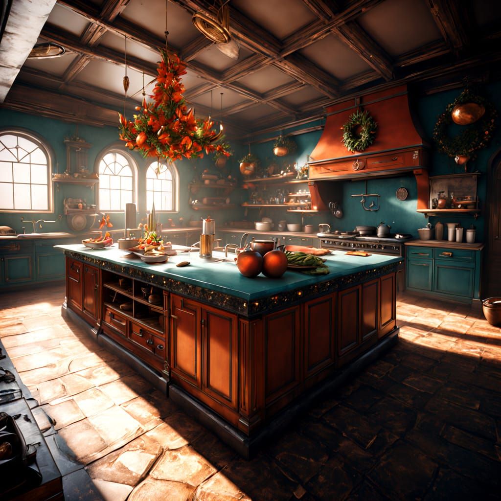 Fantastical Christmas Kitchen in Splash Art Style