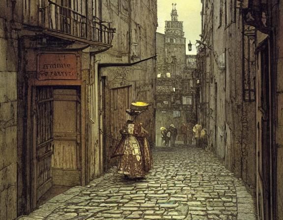 Portuguese Alley Scene in Victorian Style