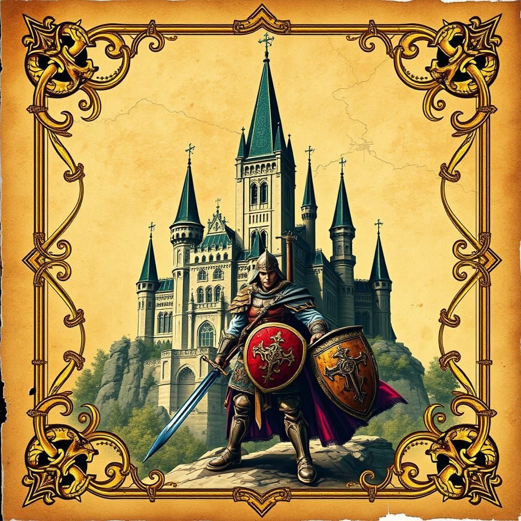 Gothic Fantasy Packaging Art in Ornate Gold