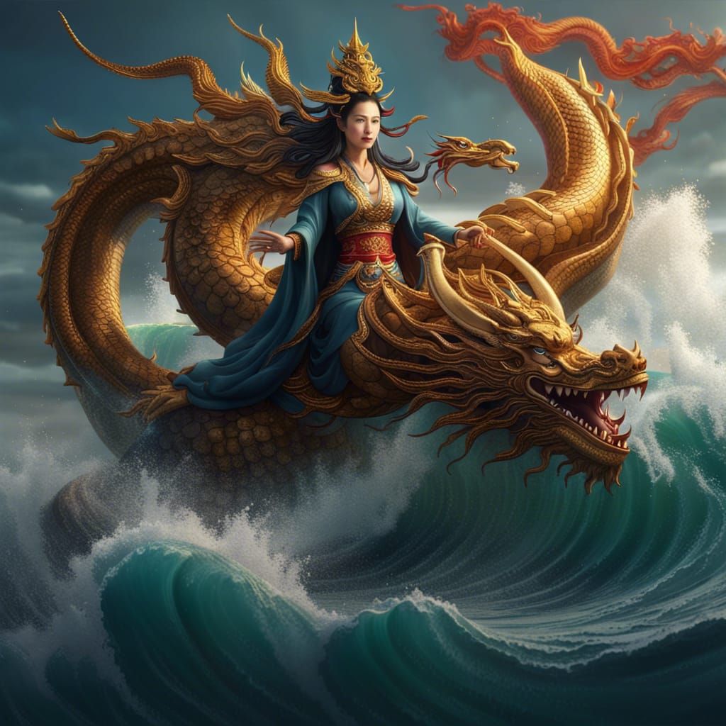 Mazu goddess of the sea and her dragon pet