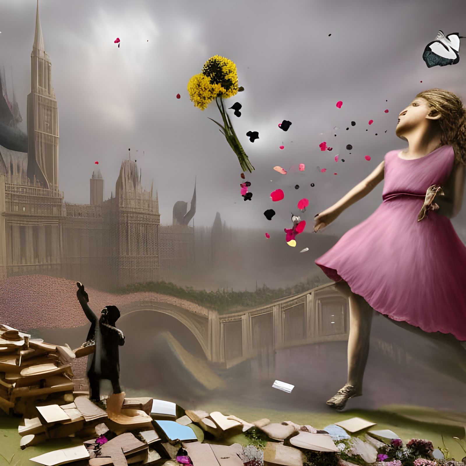 Banksy Flower Thrower Variation in Detailed Matte Painting
