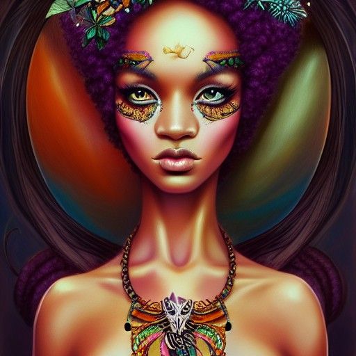 African Goddess with Black Cat: Intricate Digital Art