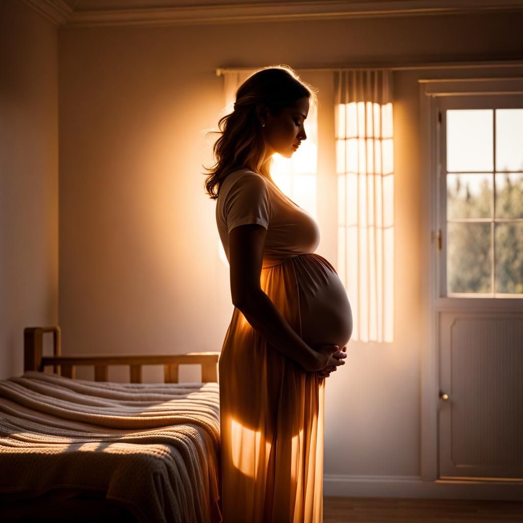 Pregnant Woman in Nursery Bathed in Morning Light