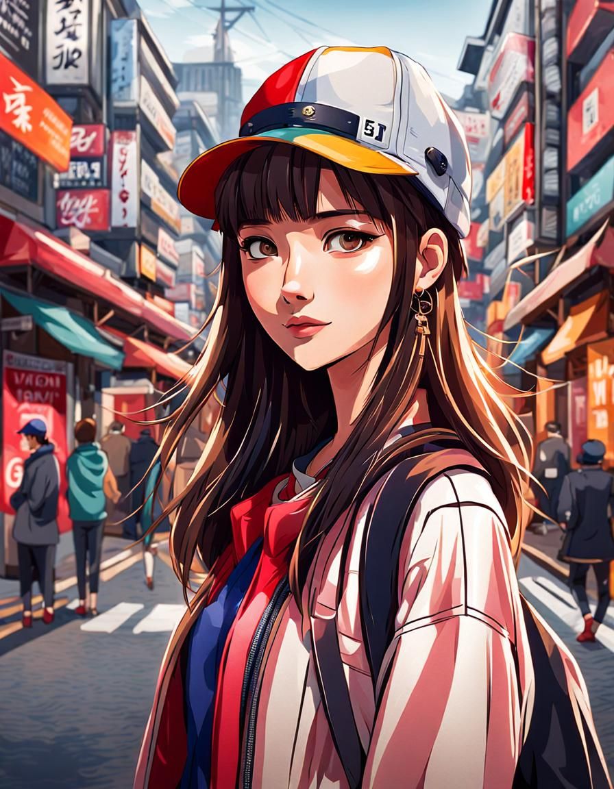 Trendy Street Fashion Portrait in Anime Style