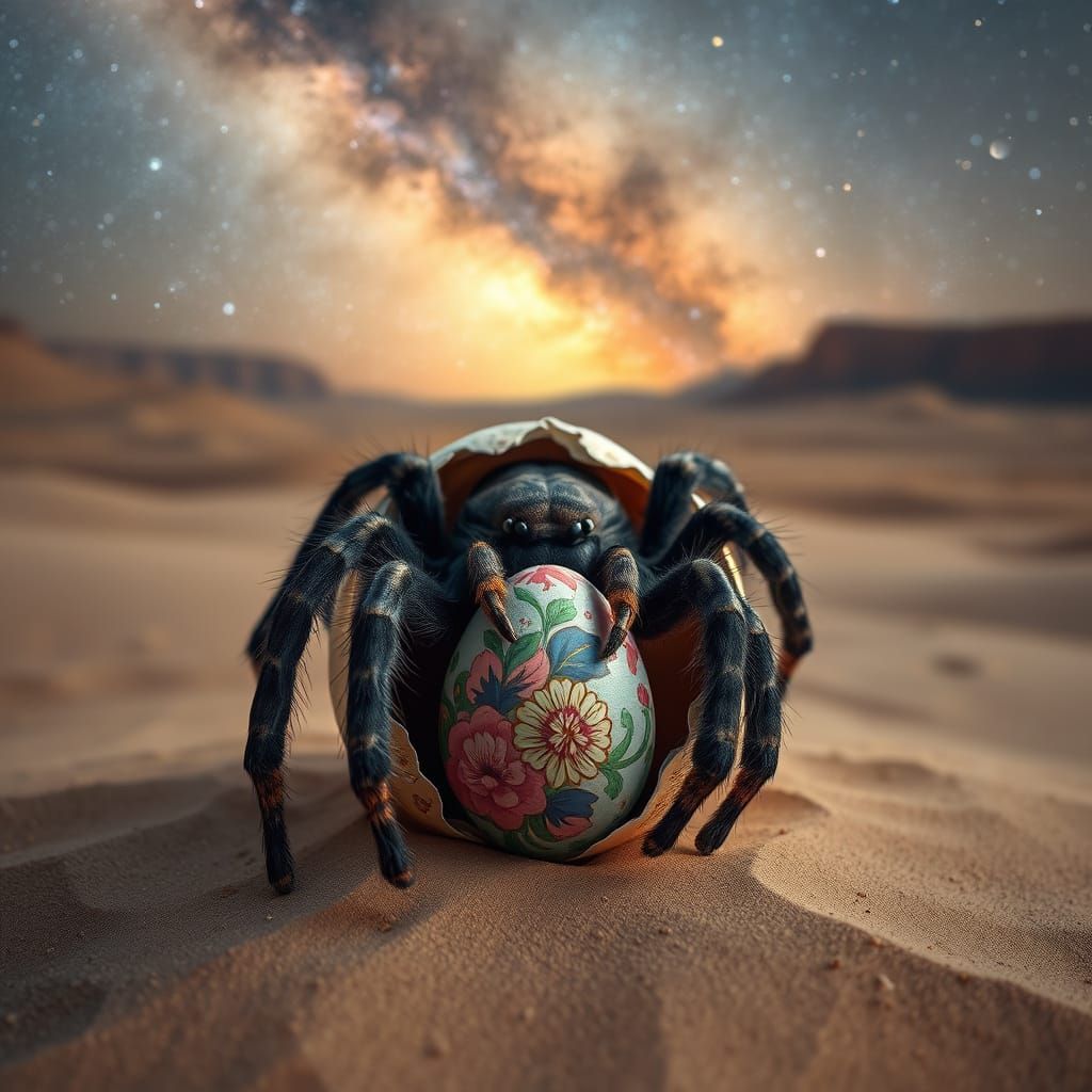 Giant Tarantula Emerges from Artistic Easter Egg in Spooky D...