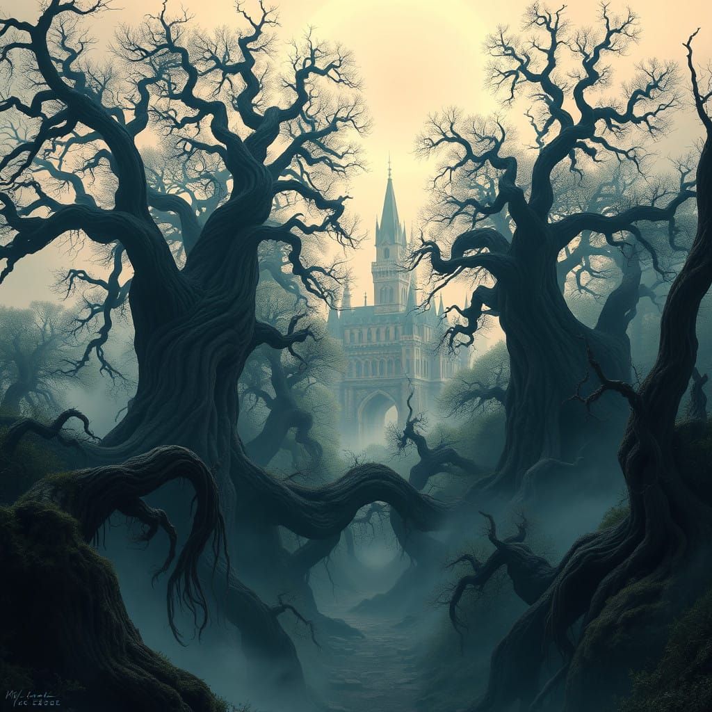 Gothic Castle Shrouded in Ancient Forest Mystery