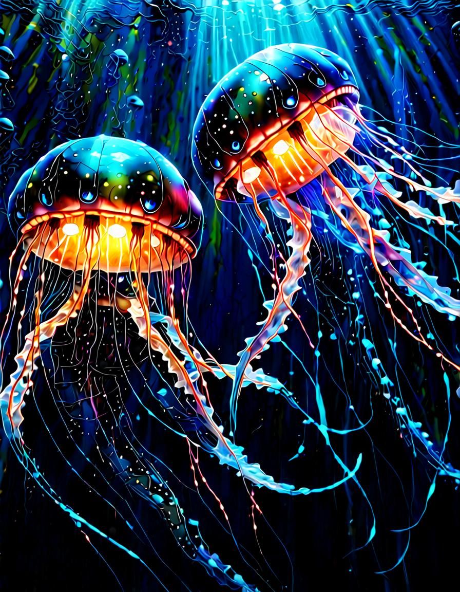 Robot Shark vs Jellyfish in Underwater Battle