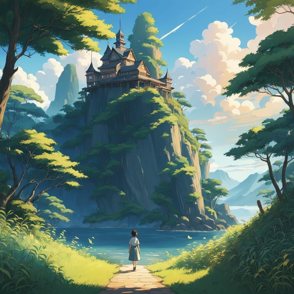 Golden Hour Paradise in Dreamy Anime Style