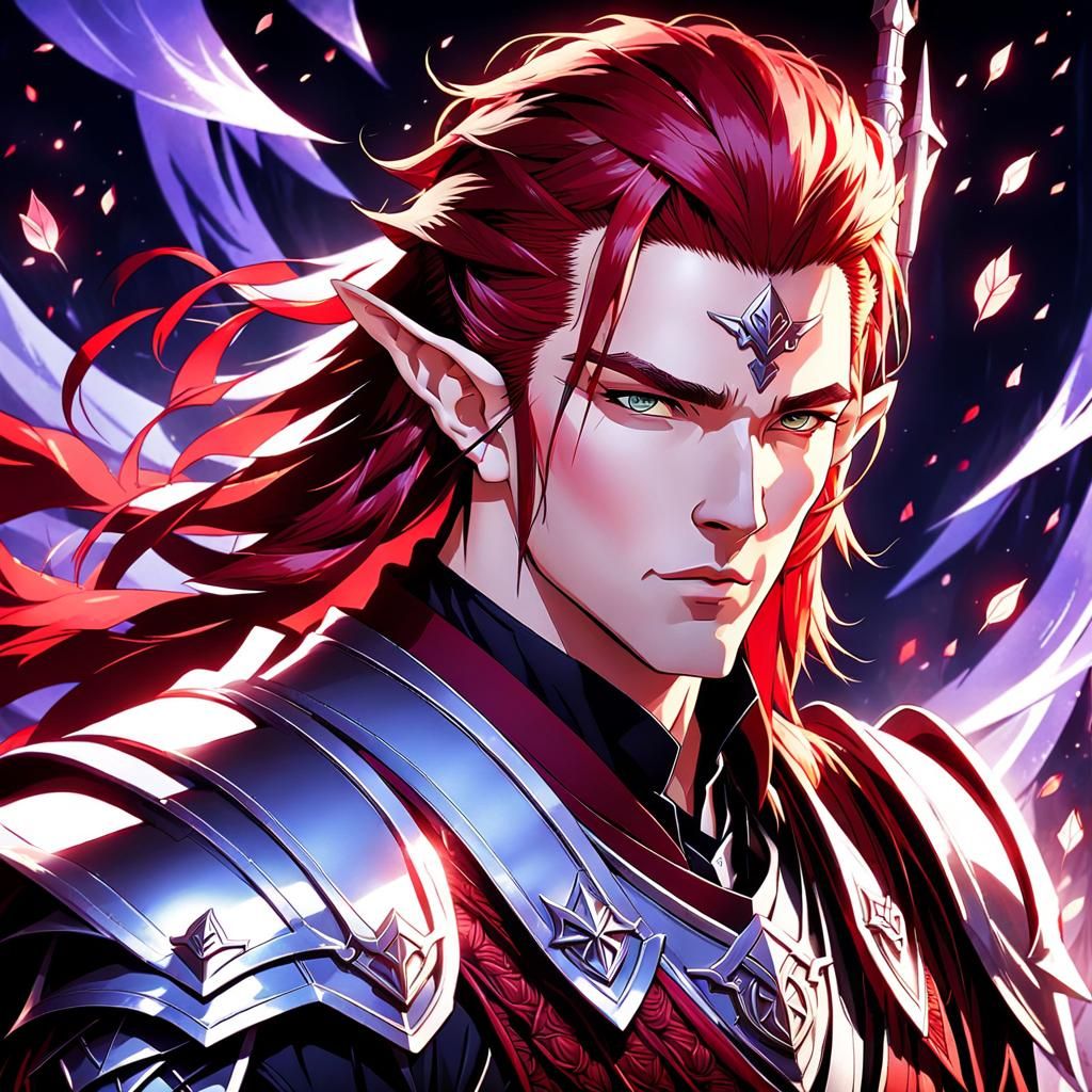 Elven Knight in Anime Style with Dripping Roses