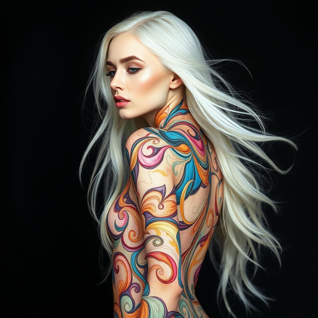 Abstract Body Art on Haute Couture Model