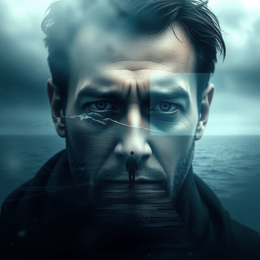 Man's Inner Struggle Amidst Oceanic Despair