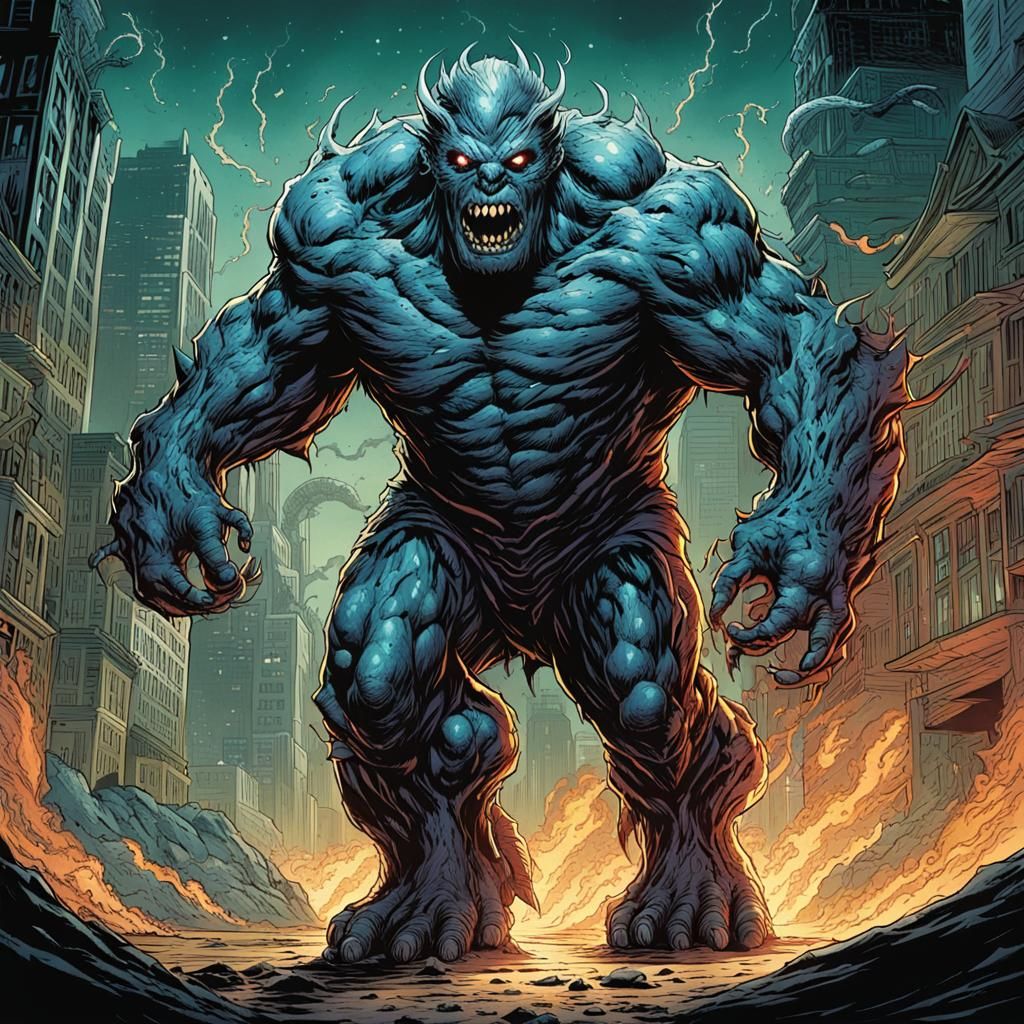 Man's Monster Transformation in Comic Book Art