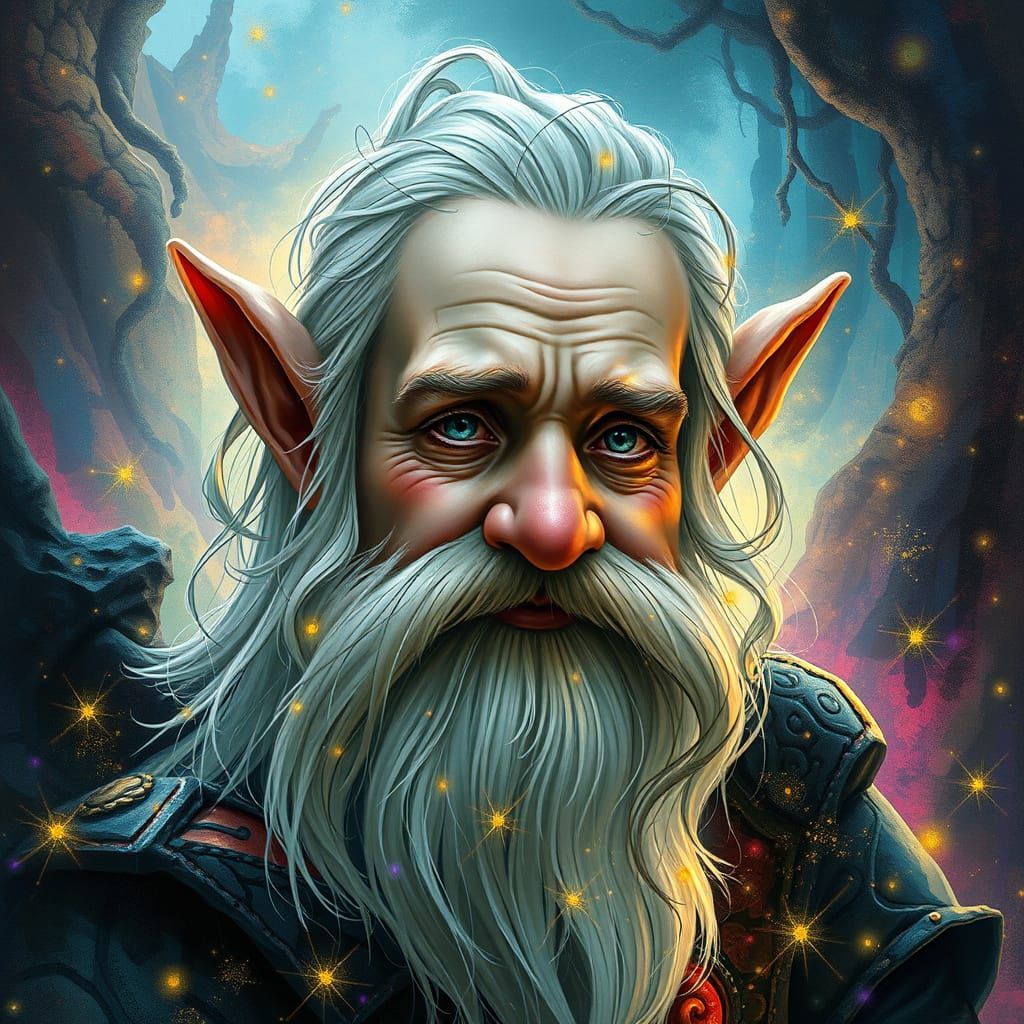 Ethereal Dwarf Portrait in Vibrant, Dreamlike Fantasy Realm