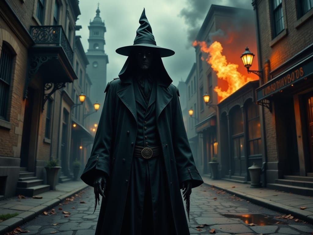 Cyberpunk Plague Doctor Strides Through a Dystopian Wastelan...