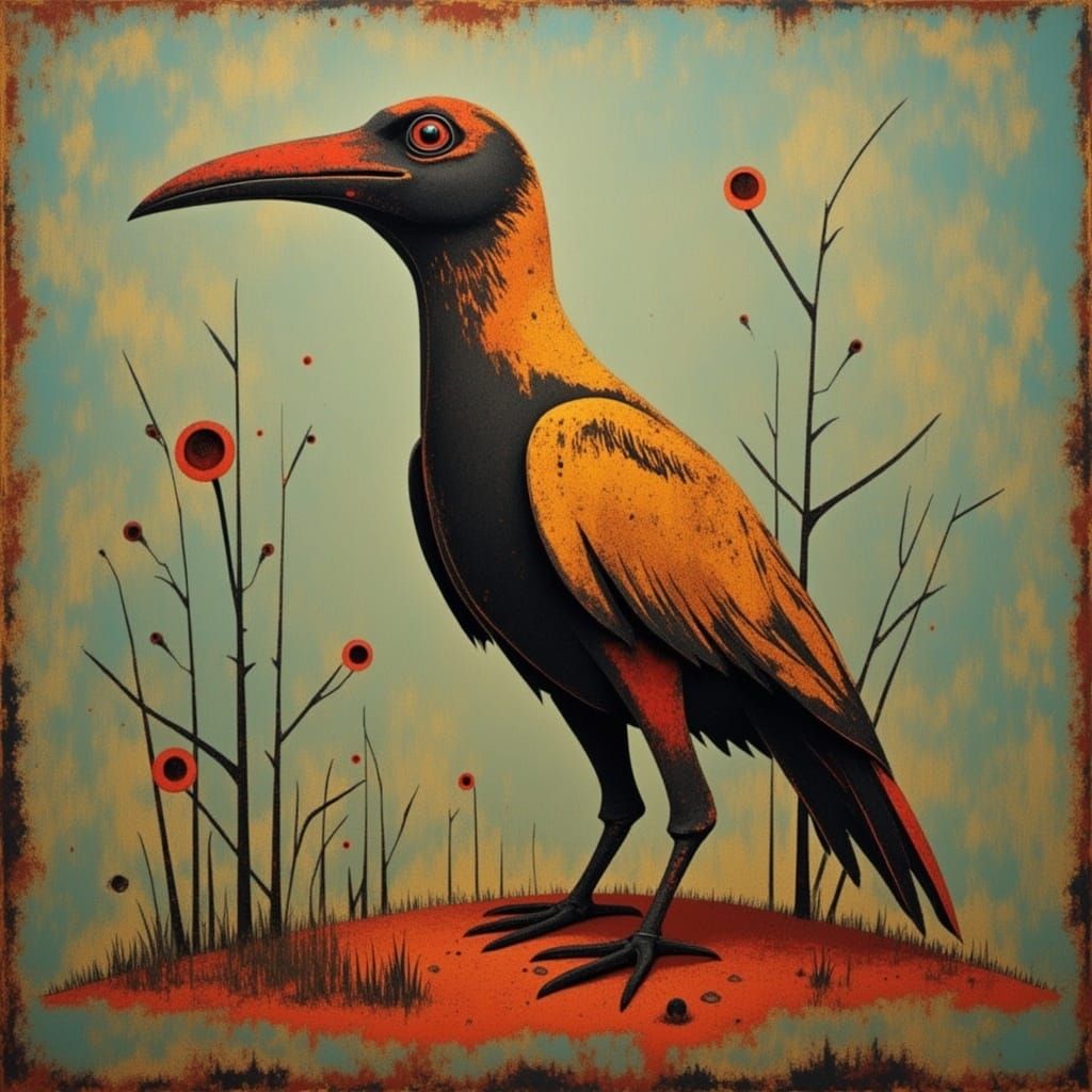 Rusty Metal Avian in Cyberpunk Style