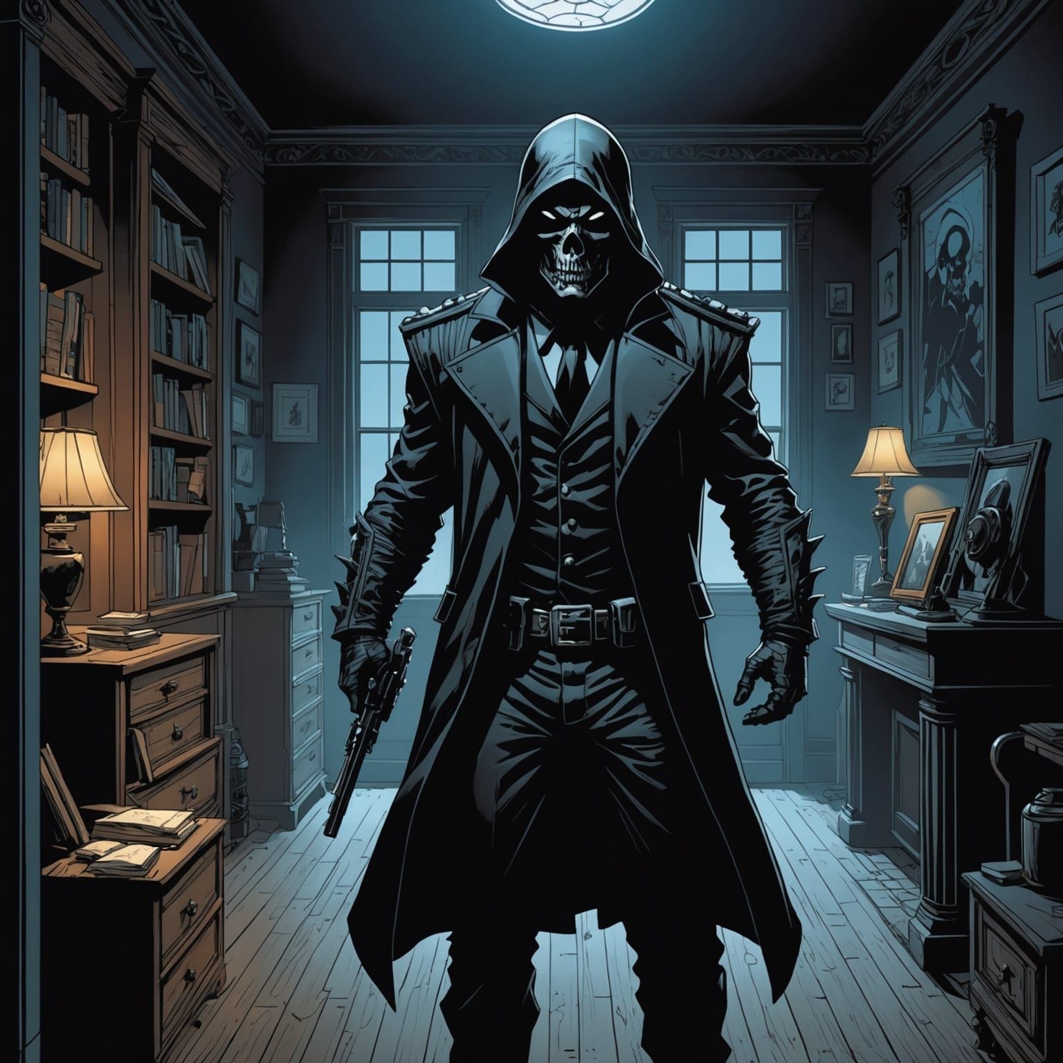 Ghostface-Inspired Figure in Comic Book Art Style