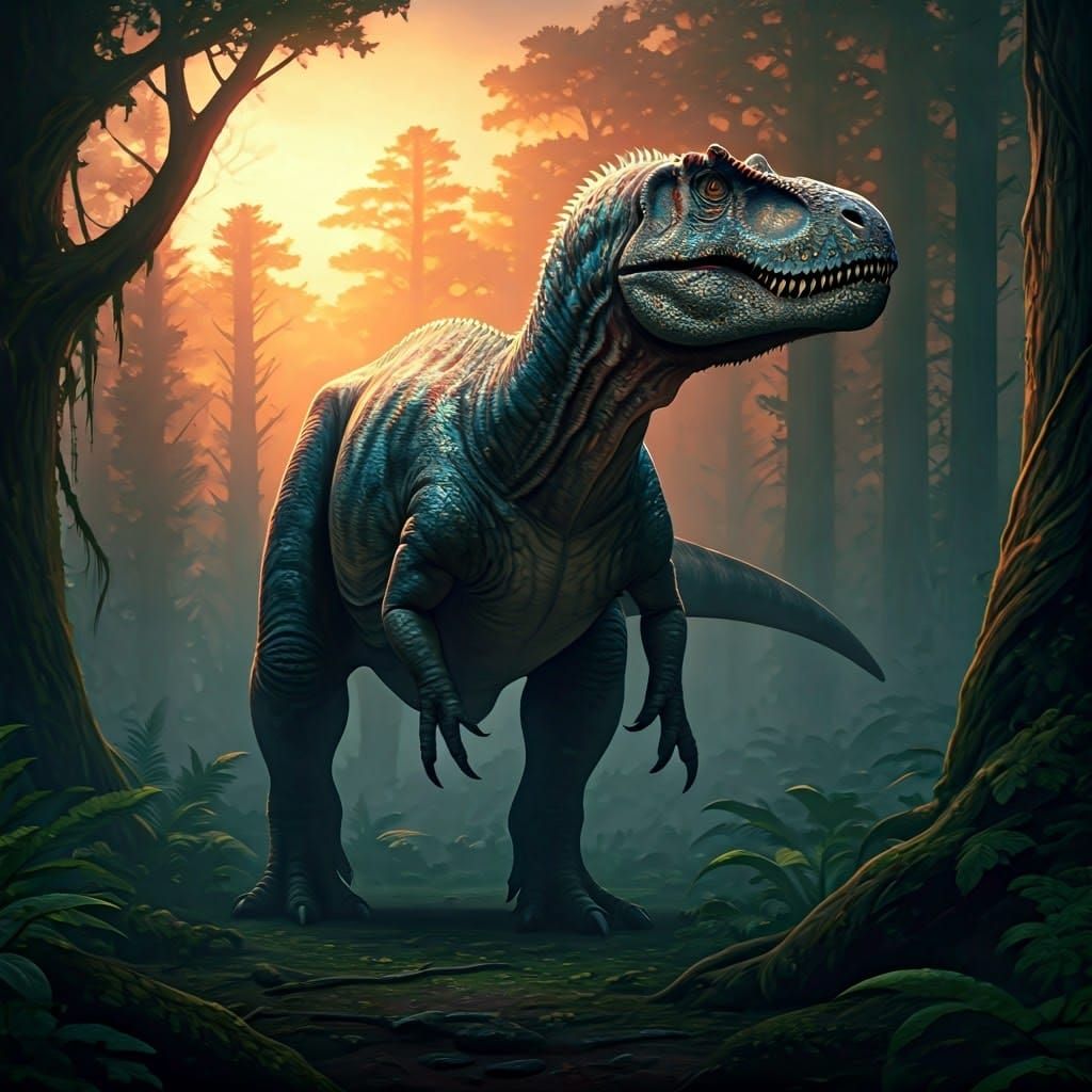 Allosaurus in Mystical Forest: Fantasy Concept Art
