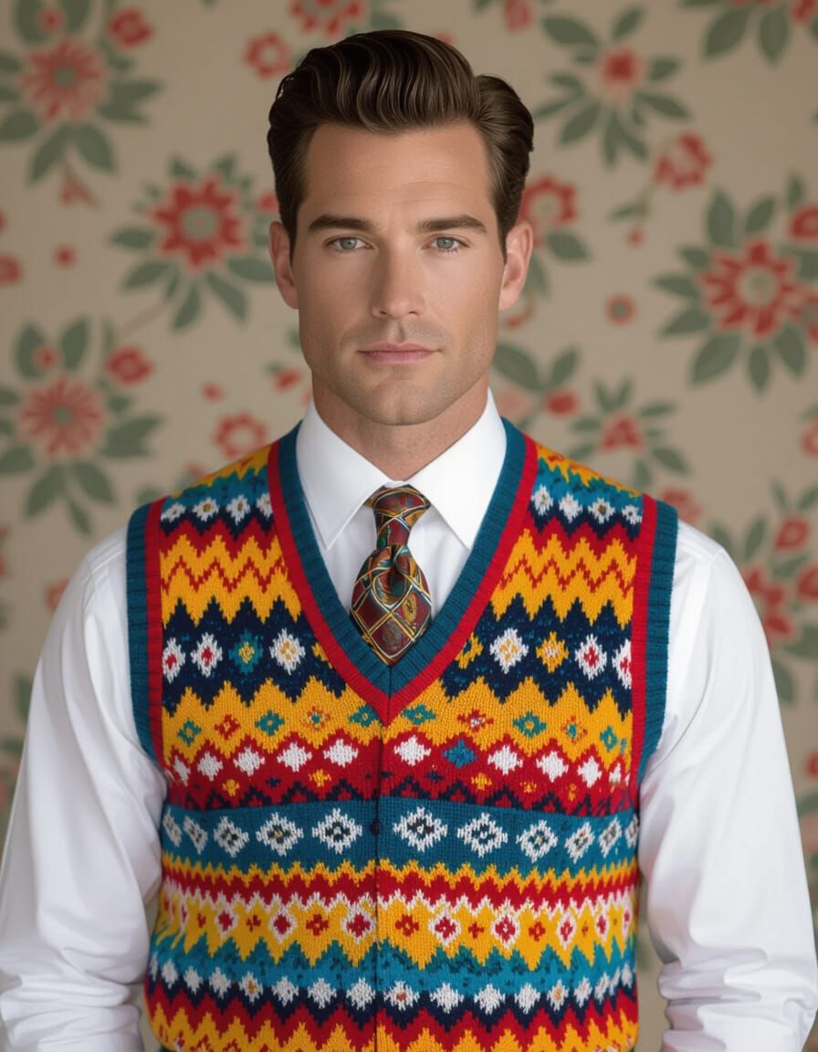 1950s Sweater Vest Outfit in Classic Illustration Style